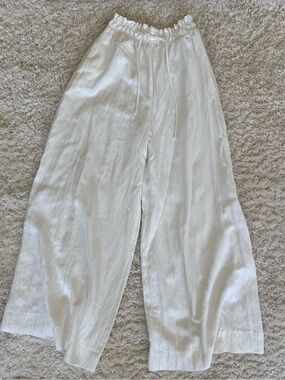 Zara White Wide Leg Drawstring Pants